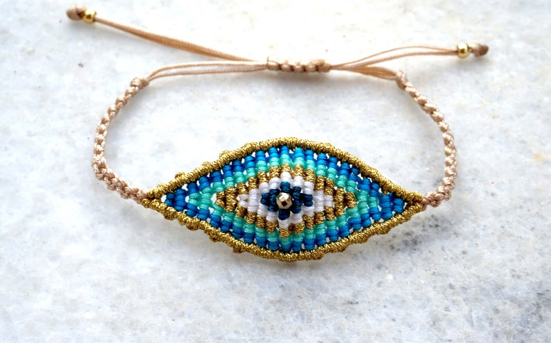 Friendship bracelet Blue Evil Eye bracelet with hematite bead Greek bracelet with sea blue colors evil eye macrame Protection bracelet image 3