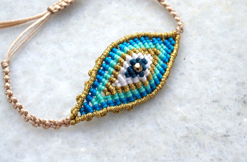 Friendship bracelet Blue Evil Eye bracelet with hematite bead Greek bracelet with sea blue colors evil eye macrame Protection bracelet image 6