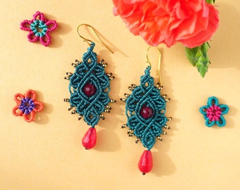 Boho Dreams: emerald green handmade Macrame Earrings - Festival-Ready Statement Jewelry