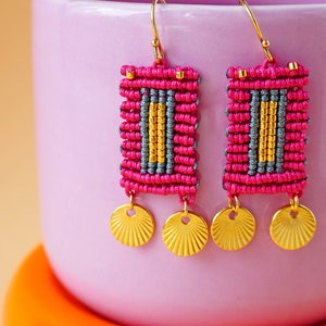 Vibrant Wanderlust: Boho Chic Macrame Earrings with gold elements Handcrafted Artisan Jewelry image 4