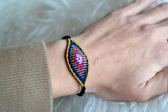 Statement Beaded Bracelet Bohemian Bracelet Black Bracelet Xmas Gift for her Gold Evil Eye Bracelet Micro Macrame Bracelet