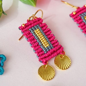 Vibrant Wanderlust: Boho Chic Macrame Earrings with gold elements Handcrafted Artisan Jewelry image 5