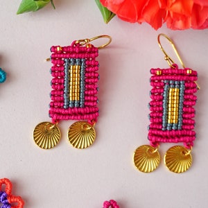 Vibrant Wanderlust: Boho Chic Macrame Earrings with gold elements Handcrafted Artisan Jewelry image 7