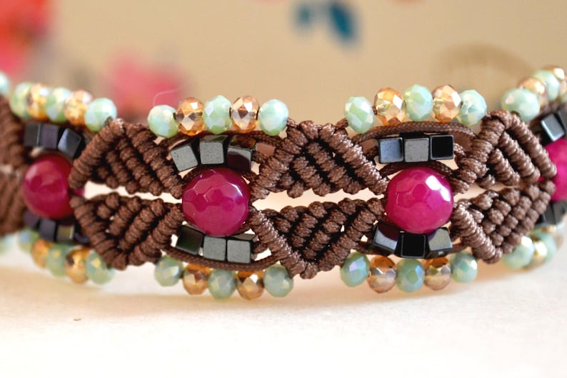 Micro Macrame Bracelet Crystal bracelet Gray bracelet Jade bracelet Personalized bracelet Hematite bracelet unique-gift for wife
