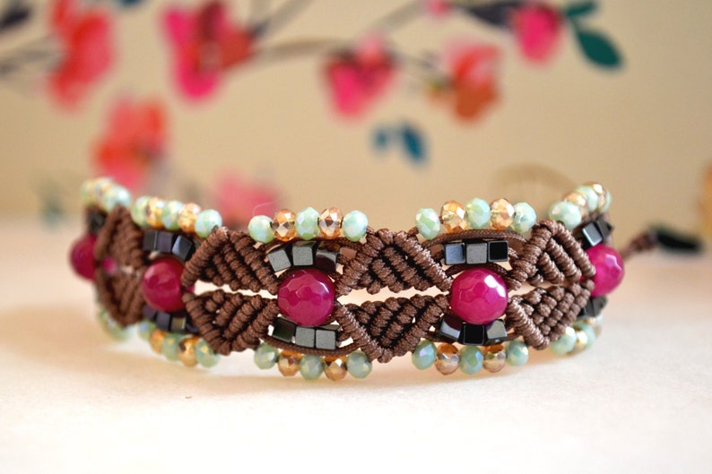 Micro Macrame Bracelet Crystal bracelet Gray bracelet Jade bracelet Personalized bracelet Hematite bracelet unique-gift for wife
