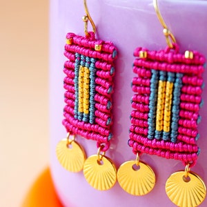 Vibrant Wanderlust: Boho Chic Macrame Earrings with gold elements Handcrafted Artisan Jewelry image 6