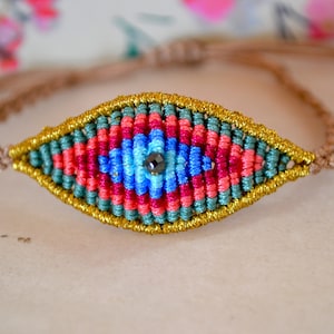 Macrame bracelet - Gold Evil eye bracelet - Protection Bracelet - Everyday bracelet Colorful bracelet - Micro macrame - All seeing eye