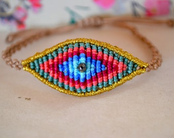 Macrame bracelet - Gold Evil eye bracelet - Protection Bracelet - Everyday bracelet Colorful bracelet - Micro macrame - All seeing eye