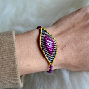 Purple Evil Eye Macrame Bracelet: Boho Protection Jewelry