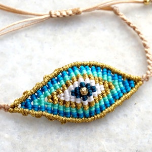 Friendship bracelet Blue Evil Eye bracelet with hematite bead Greek bracelet with sea blue colors evil eye macrame Protection bracelet image 5