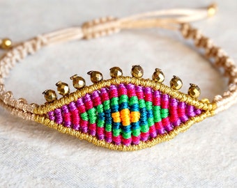 Gold Evil eye bracelet - Protection Bracelet - Macrame bracelet - Everyday bracelet Colorful bracelet - Micro macrame - pulsera mal de ojo