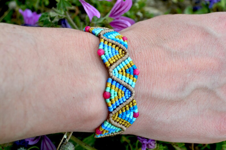 Beaded Cuff Macrame Bracelet Braid Bracelet Blue Etsy