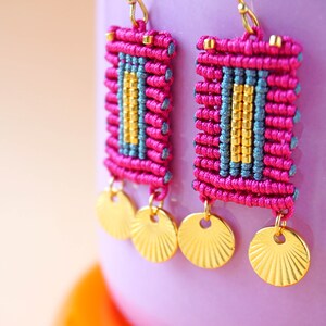 Vibrant Wanderlust: Boho Chic Macrame Earrings with gold elements Handcrafted Artisan Jewelry image 2