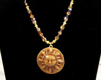 Handmade Sun Polymer Clay & Glass Beaded Necklace