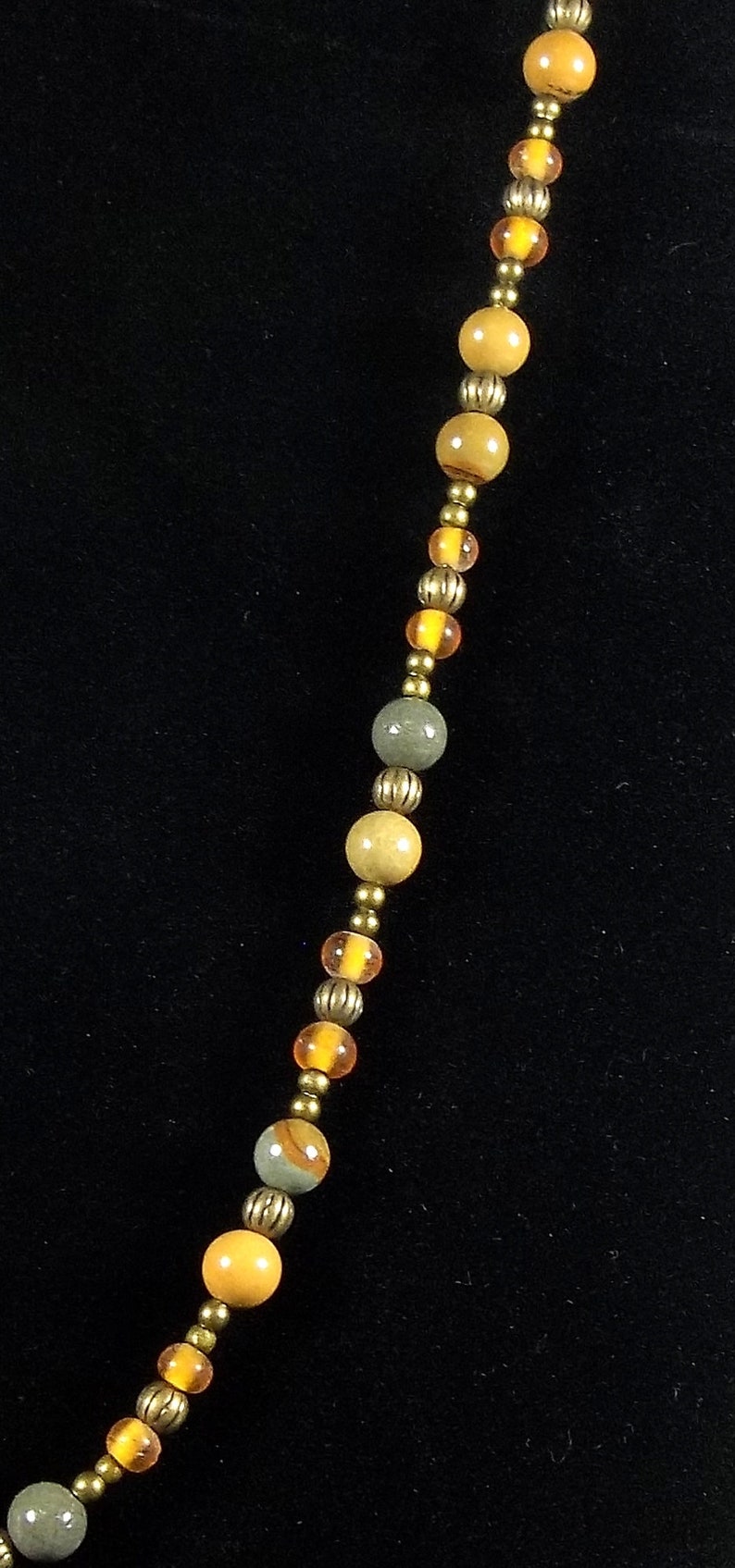 Handmade Wildhorse Jasper Glass /& Bronze Oxide Beaded Necklace