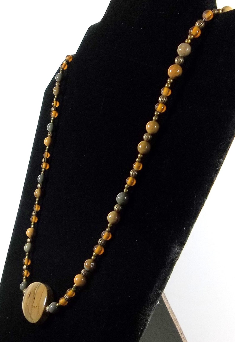 Handmade Wildhorse Jasper Glass /& Bronze Oxide Beaded Necklace