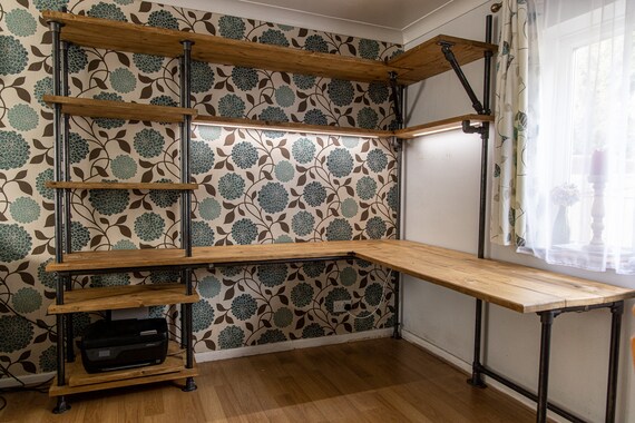 Bespoke Workstation Corner Desk With Deep Top Shelf and Integrated