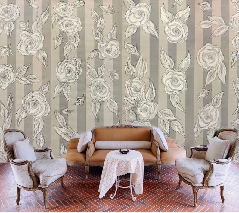 Nantucket Roses Hand-painted Wallpaper - Etsy