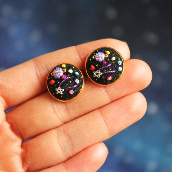 Hand embroidered ' Mini Space' Earrings by İrem Yazıcı