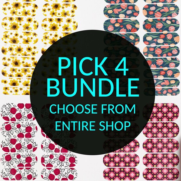 PICK 4 BUNDLE | Nail Wrap Decal PRINTABLE File | Digital Download | Any 4 Sets | For use with Waterslide Decal Paper | Ready Within 24 Hours