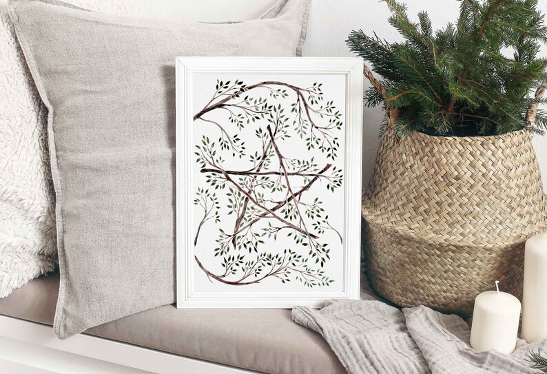 Download Wiccan Wall Art Pentacle Wreath Pagan Painting PRINTABLE ...