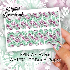 Watercolor Paint Splash Nail Decals | Green -Magenta Pink | DIGITAL DOWNLOAD | PRINTABLE for Waterslide Decal Paper- Print Your Own Nail Art