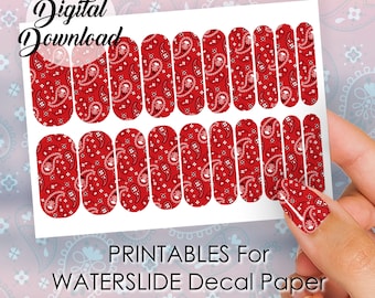 Red Bandana Nail Decals Bandana Paisley xLarge Nail Wraps | DIGITAL DOWNLOAD | PRINTABLE for Waterslide Decal Paper- Print Your Own Nail Art