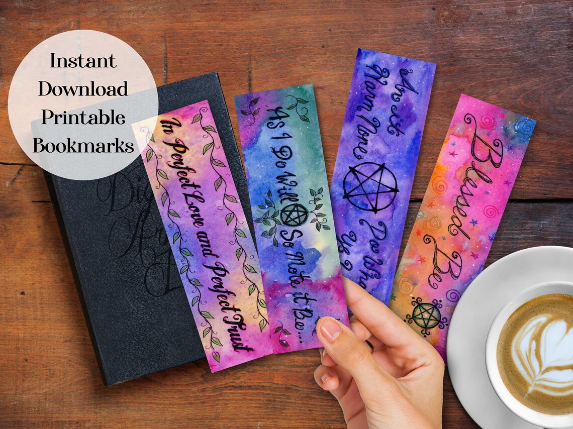 4 wiccan bookmarks digital download printable diy pagan witchy etsy