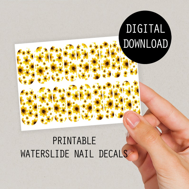Yellow Sunflower Daisy Nail Decals DIGITAL DOWNLOAD PRINTABLE Nail Wrap ...