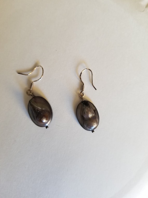 Black Pearl Earrings & Silver