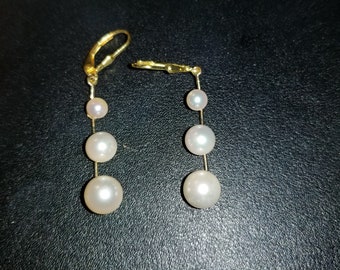 Vintage Drop Three Pearl Earrings