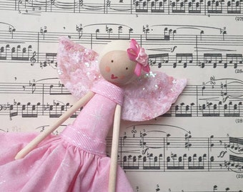 Fairy / Angel / Tree Fairy / Fairy Doll / Wooden Doll / Tree Topper / Christmas Fairy / Vintage Style Fairy / Pink Fairy by Justsosara