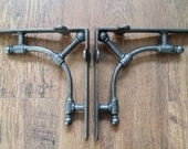 Steampunk Gas Pipe Industrial Style Brackets 1 Pair 7 quot x 7.5 quot Wall Shelf Brackets Cast iron Brackets D I Y Gift