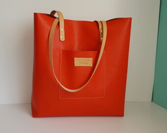 Orange Leather bag, Leather Laptop Bag, for work Leather Bag with Shoulder straps, Leather Bag,  gift for her, Diaper bag