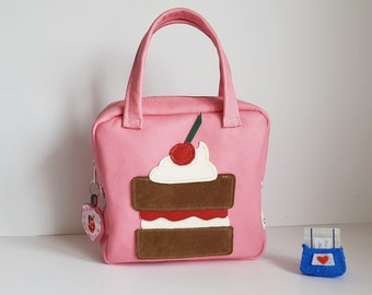 ladies handbag Pink leather handbag Womens leather bag Gift for girl Chocolate cake Cupake bag Small leather bag Valentine's gift