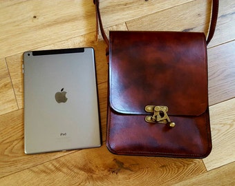 Men's gift, leather bag, ipad case, brown leather bag, vintage leather bag, leather device bag, messenger bag, crossbody