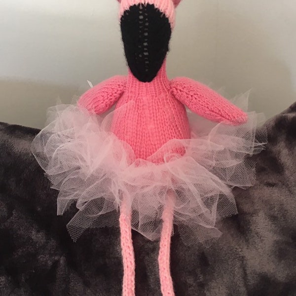 Handmade knitted flamingo toy