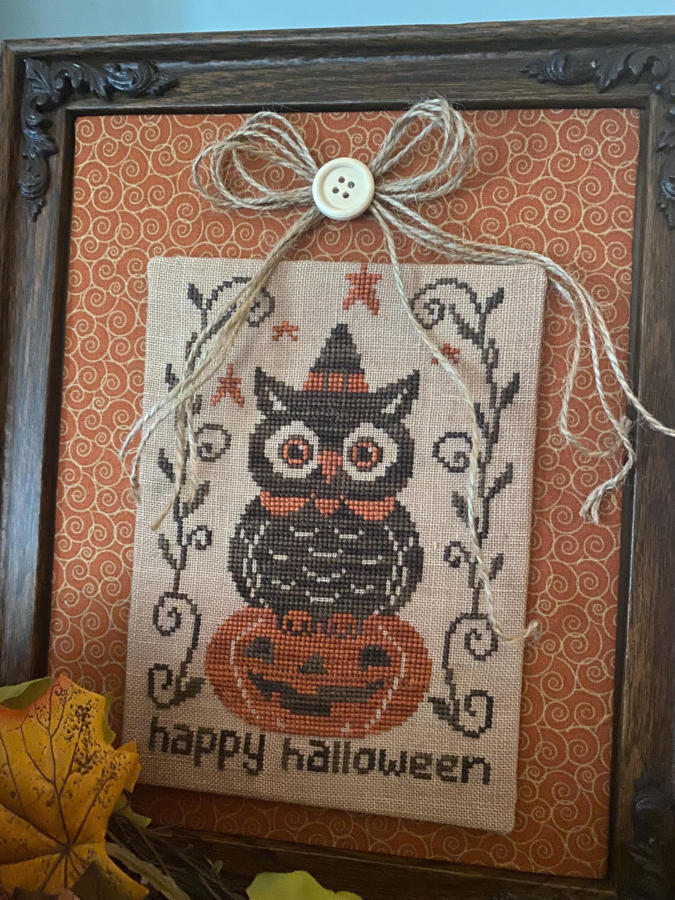 Halloween Owl Cross Stitch Pattern, Pumpkin Perch (PDF Pattern)