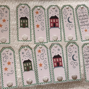 Santa’s Alphabet Hill  Floss Tags | Christmas Cross Stitch Project Organizer (Set of 16)