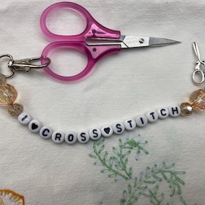 Lightweight scissor fob with bead accents, scissor & heart charms. Perfect for small scissors! Scissors not included.