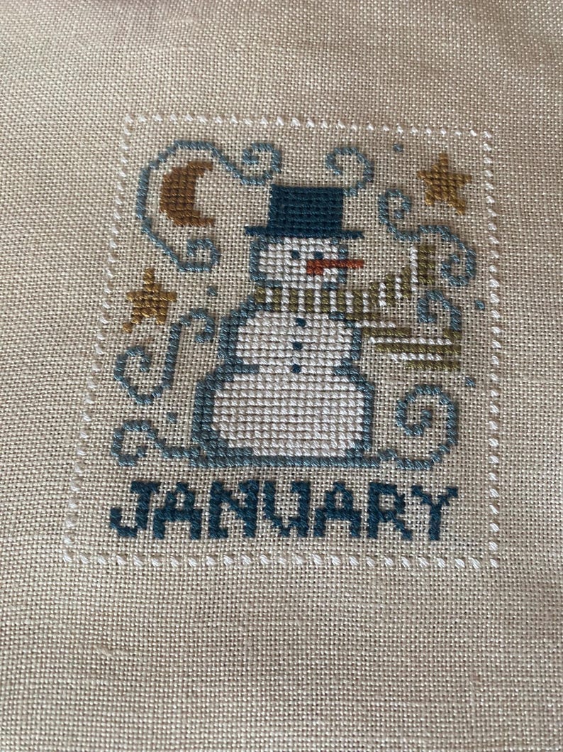 January Snowman, Cross Stitch pattern, PDF download image 1