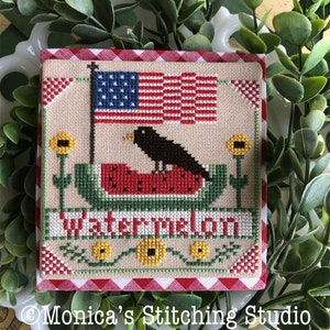Monica&#39;s Stitching PDF Cross Stitch Pattern #5, &quot;Watermelon&quot;