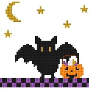 Snoepemmer Vleermuis, Landelijke Primitieve Halloween, PDF-kruissteekpatroon. Direct te downloaden.