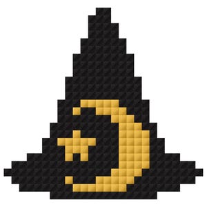 Moon Witch Hat, Fits Witch Hat 3D Ornament (Separate Listing), Country Primitive Halloween, PDF Cross Stitch Pattern. Immediate download.