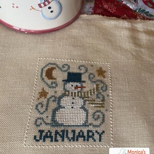January Snowman, Cross Stitch pattern, PDF download image 2