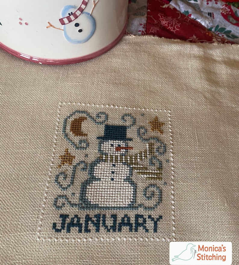 January Snowman, Cross Stitch pattern, PDF download image 2