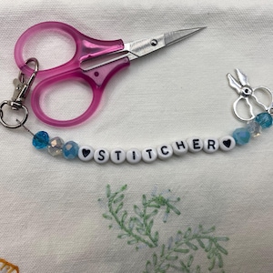 Lightweight scissor fob with bead accents, scissor & heart charms. Perfect for small scissors! Scissors not included.