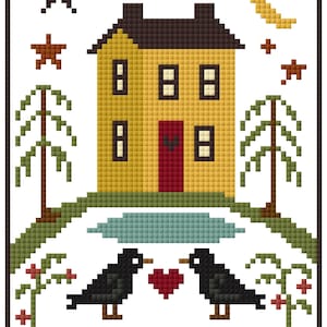 ABC Crow House, Country Primitive, PDF Cross Stitch Pattern. Immediate download.