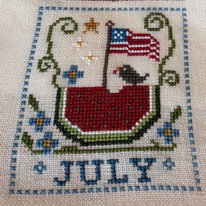 July , Summer Cross Stitch Pattern, Color and Black & White (Paper Copy)