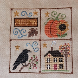 Autumn Welcome, Fall, Country Primitive PDF Cross-Stitch Pattern. Immediate download.